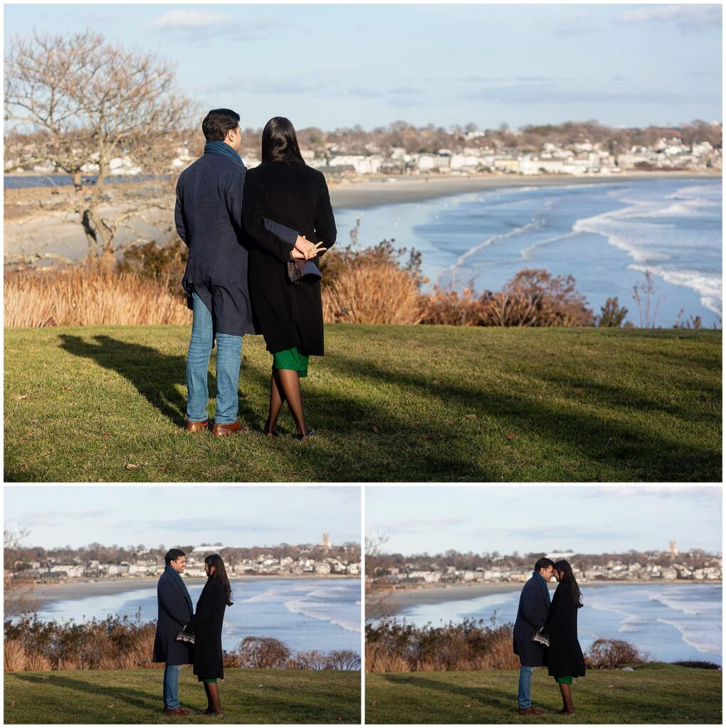 ntimate Newport RI surprise proposal captured at The Chanler hotel terrace